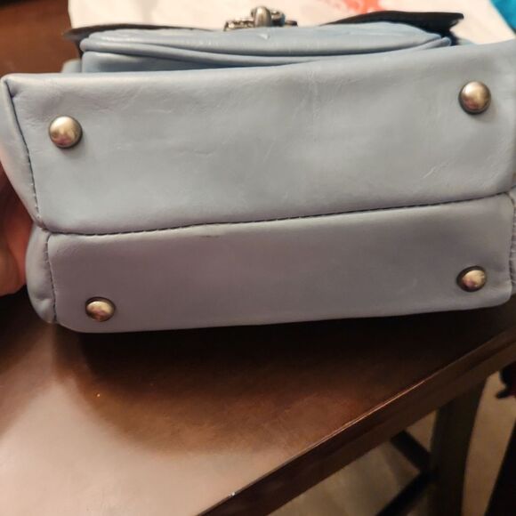 Patricia Nash "Leandra" Blue Tooled Leather Crossbody Bag w/ Embossed Flowers - Picture 15 of 15